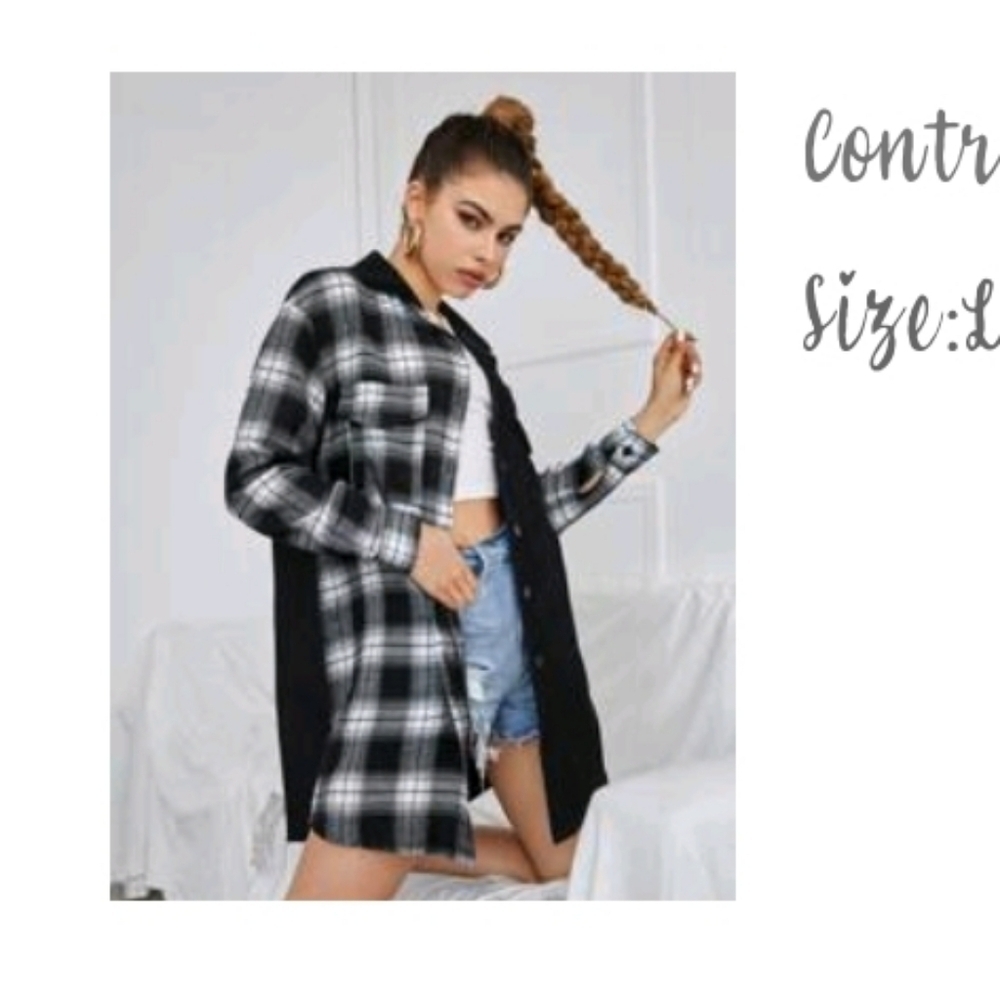 Casual Black Corduroy And Plaid Button Down Shirt​